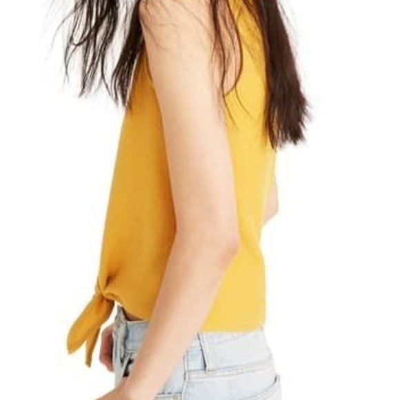 Mustard Texture & Thread Button-Front Tie Tank Top - Picture 3 of 6